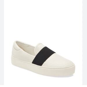 UGG White Chayze Leather Slip On Platform Sneakers Loafer Black Elastic Band 6.5